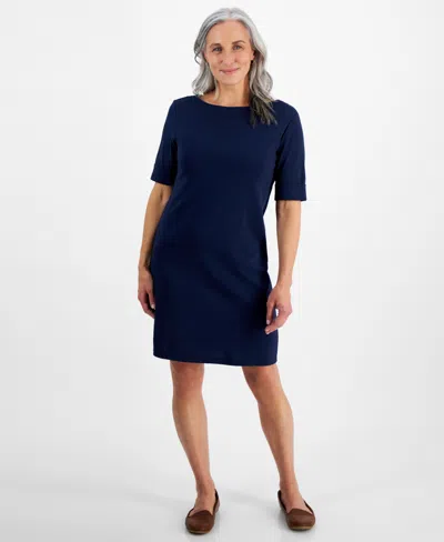 Shop Style & Co Petite Boat-neck Knit Dress, Created For Macy's In Industrial Blue