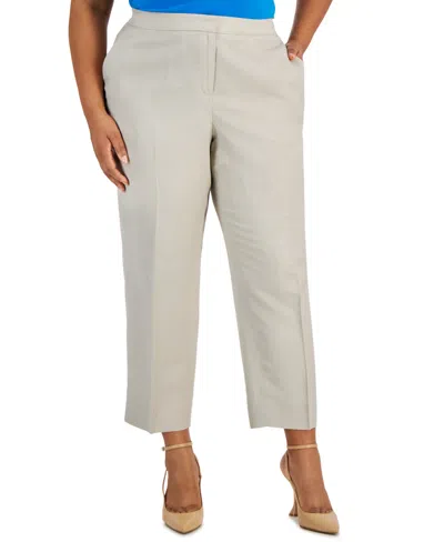 Shop Kasper Plus Size Mid Rise Linen-blend Straight-leg Fly-front Pants In Summer Straw