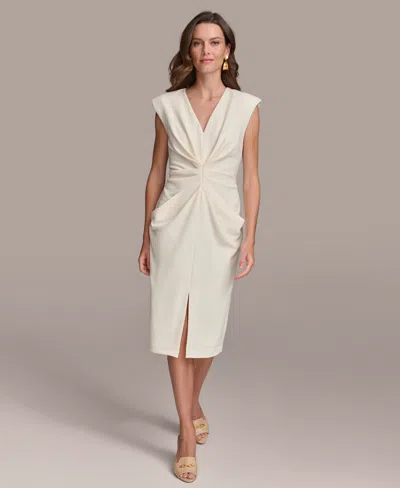 Shop Donna Karan Women's Pleat-front Cap-sleeve Sheath Dress In Cream
