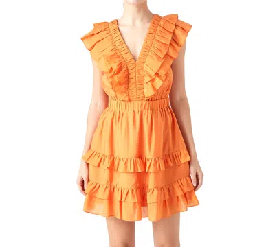 Shop Endless Rose Women's V-neck Ruffle-trim Mini Dress In Orange