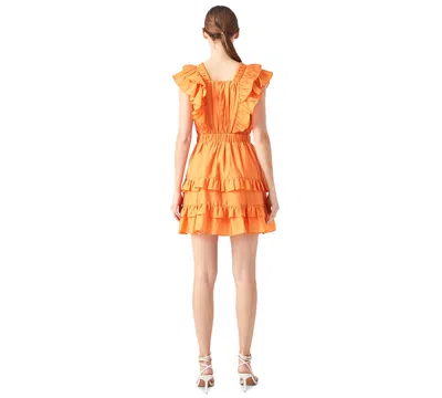 Shop Endless Rose Women's V-neck Ruffle-trim Mini Dress In Orange