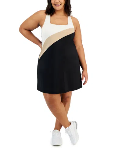 Shop Id Ideology Plus Size Active Colorblocked Cross-back Sleeveless Dress, Created For Macy's In Deep Black