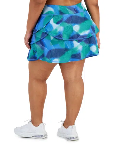 Shop Id Ideology Plus Size Waves-print Pull-on Flounce Skort, Created For Macy's In Tartan Blue
