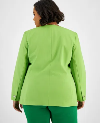Shop Bar Iii Plus Size Bi-stretch Collarless One-button Blazer, Created For Macy's In Green Apple