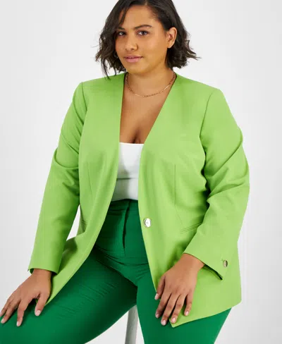 Shop Bar Iii Plus Size Bi-stretch Collarless One-button Blazer, Created For Macy's In Green Apple