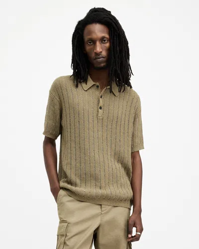 Shop Allsaints Miller Open Stitch Relaxed Fit Polo Shirt In Herb Green