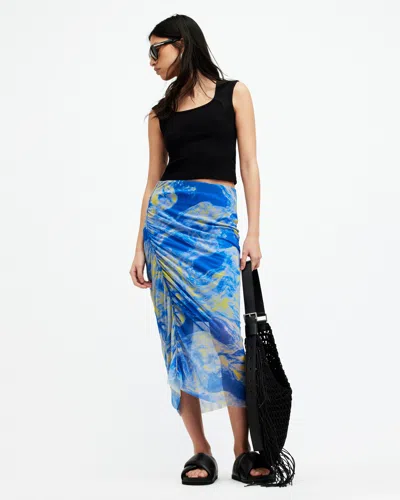 Shop Allsaints Nora Inspiral Mesh Midi Skirt, In Electric Blue