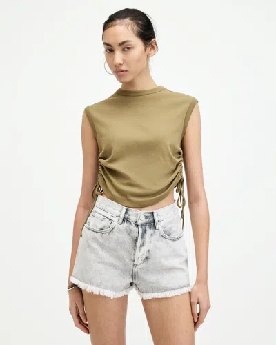 Shop Allsaints Sonny Side Seam Drawcord Tank Top In Olive Green