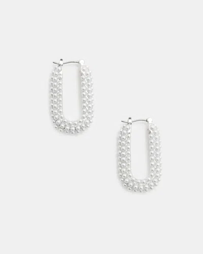 Shop Allsaints Cydney Oval Hoop Earrings In Warm Silver/white