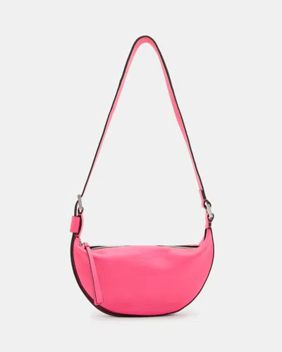 Shop Allsaints Half Moon Leather Crossbody Bag In Hot Pink