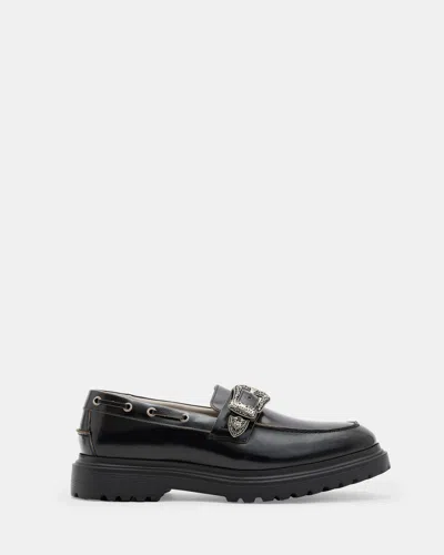 Shop Allsaints Hanbury Leather Western Loafers In Black