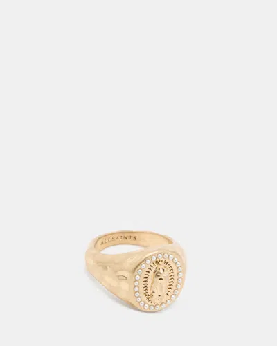 Shop Allsaints Saint Pearl Beaded Ring In Warm Brass/white