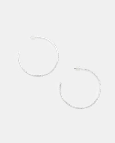 Shop Allsaints Pearl Large Beaded Hoop Earrings In Warm Silver/white