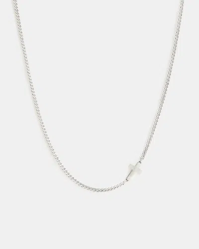 Shop Allsaints Cross Sterling Silver Curb Chain Necklace In Warm Silver