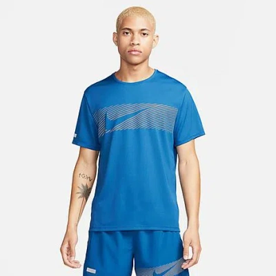 Shop Nike Men's Miler Flash Dri-fit Uv Running T-shirt In Court Blue/reflective Silver