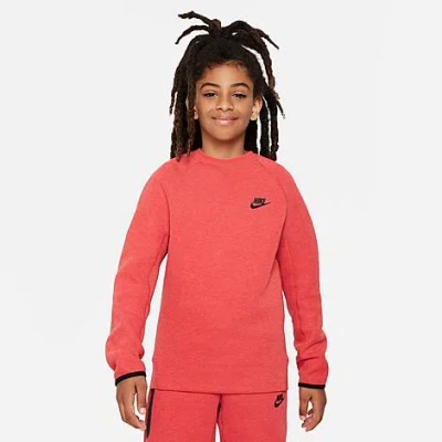 Shop Nike Boys' Sportswear Tech Fleece Sweatshirt In Light University Red Heather/black/black