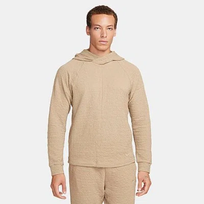 Shop Nike Men's Yoga Textured Drifit Pullover Hoodie In Khaki/khaki