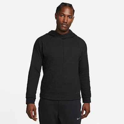 Shop Nike Men's Yoga Textured Drifit Pullover Hoodie In Black/black