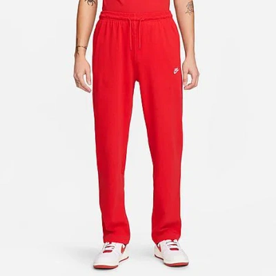 Shop Nike Men's Sportswear Club Knit Open-hem Pants In University Red/white