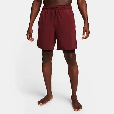 Shop Nike Men's Unlimited Dri-fit 2-in-1 7" Versatile Shorts In Dark Team Red/burgundy Crush/black/dark Team Red