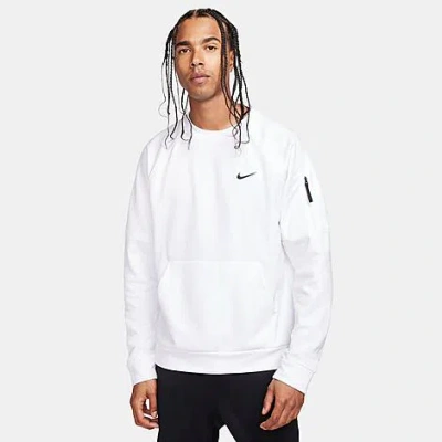 Shop Nike Men's Thermafit Fitness Crewneck Sweatshirt In White/black