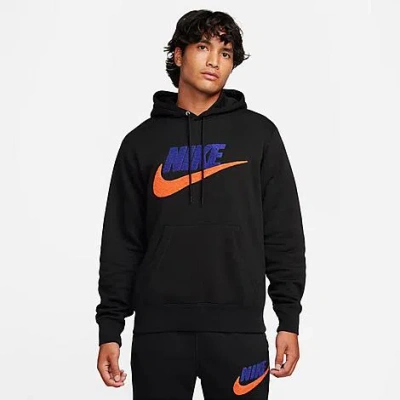 Shop Nike Men's Club Fleece Chenille Futura Pullover Hoodie In Black/black