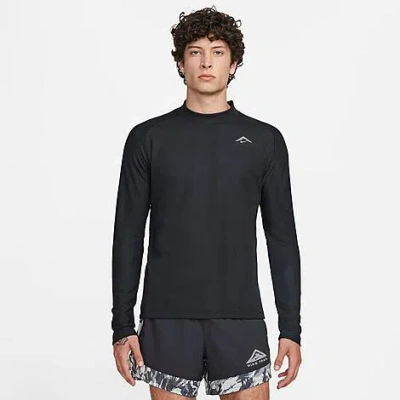 Shop Nike Mens' Trail Dri-fit Long-sleeve Running Top In Black/black/white