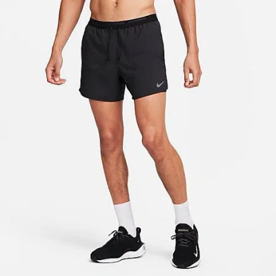 Shop Nike Men's Dri-fit Stride 2-in-1 5" Running Shorts In Black/black/black/reflective Silver
