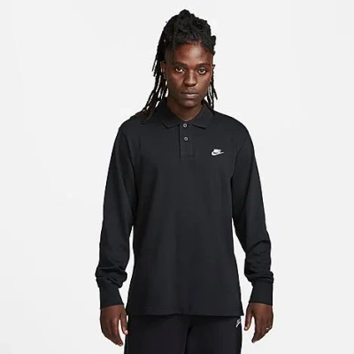 Shop Nike Men's Club Knit Polo Long-sleeve Shirt In Black/white