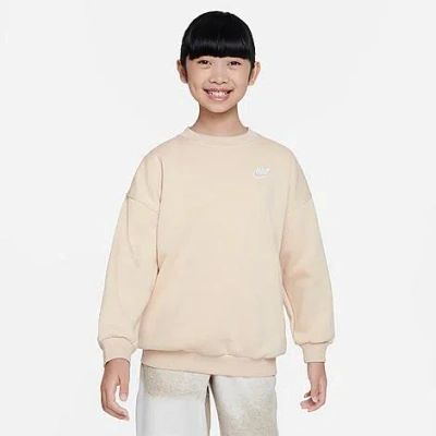 Nike Big Girls Sportswear Club Fleece Oversized-fit Sweatshirt In Sanddrift/white