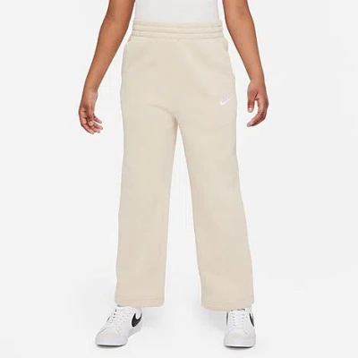 Shop Nike Girls' Sportswear Club Fleece Wide-leg Pants In Sanddrift/sanddrift/white