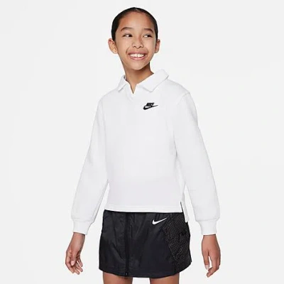 Shop Nike Girls' Sportswear Club Fleece Long-sleeve Polo Shirt In White/white/black