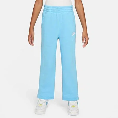 Shop Nike Girls' Sportswear Club Fleece Wide-leg Pants In Aquarius Blue/aquarius Blue/white