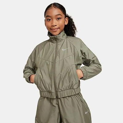 Shop Nike Girls' Sportswear Windrunner Loose Jacket In Medium Olive/light Bone