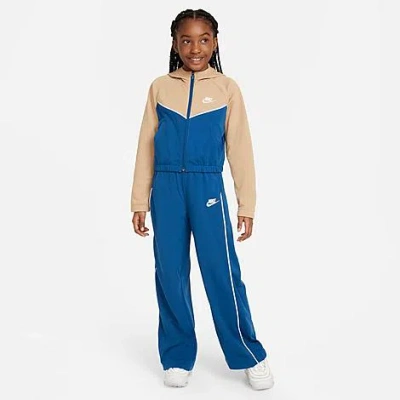 Shop Nike Girls' Sportswear Track Suit In Hemp/court Blue/white/white