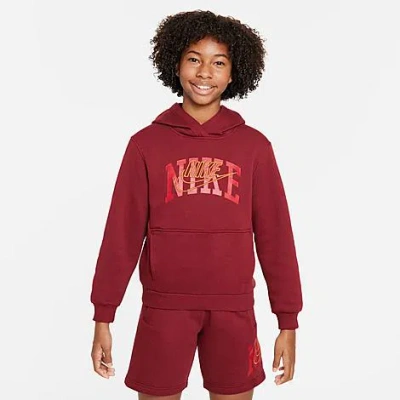 Shop Nike Kids' Sportswear Club Fleece Arch Logo Pullover Hoodie In Red