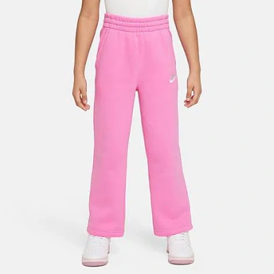 Shop Nike Girls' Sportswear Club Fleece Wide-leg Pants In Playful Pink/playful Pink/white