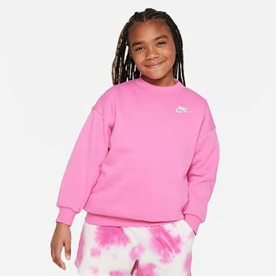 Shop Nike Girls' Sportswear Club Fleece Oversized Sweatshirt In Playful Pink/white