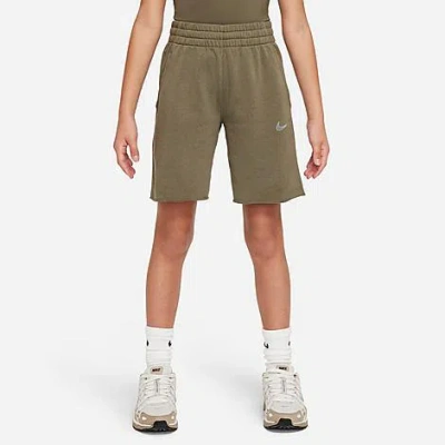 Shop Nike Girls' Sportswear Dri-fit Fleece Shorts In Medium Olive