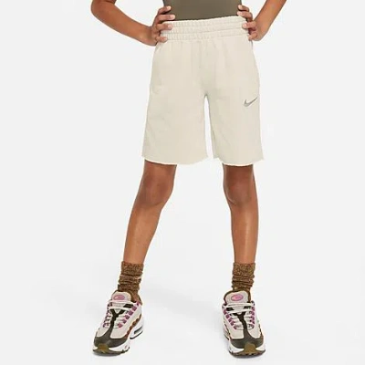 Shop Nike Girls' Sportswear Dri-fit Fleece Shorts In Light Bone
