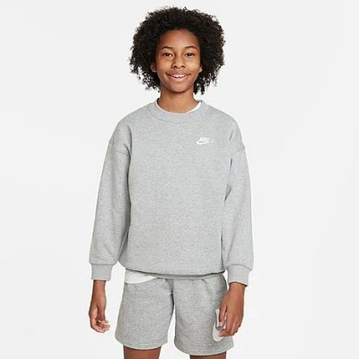 Shop Nike Girls' Sportswear Club Fleece Oversized Sweatshirt In Dark Grey Heather/white