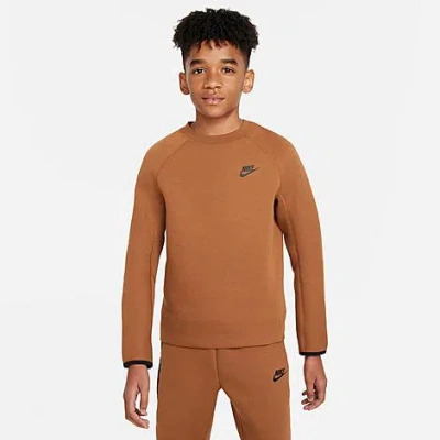 Shop Nike Boys' Sportswear Tech Fleece Sweatshirt In Light British Tan/black/black