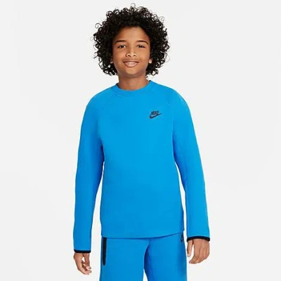 Shop Nike Boys' Sportswear Tech Fleece Sweatshirt In Light Photo Blue/black/black