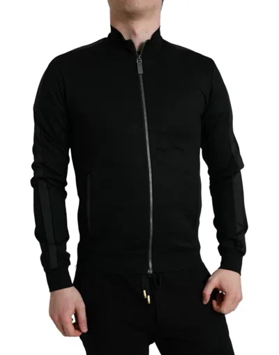Shop Dolce & Gabbana Black Cotton Full Zip Long Sleeves Sweater