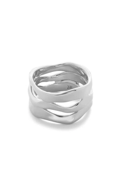 Shop Monica Vinader The Wave Triple Band Ring In Sterling Silver
