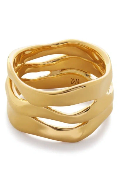 Shop Monica Vinader The Wave Triple Band Ring In 18ct Gold Vermeil