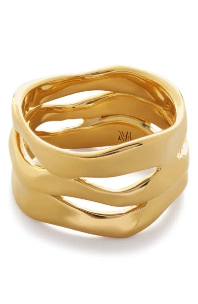 Monica Vinader Gold Wave Triple Ring In 18ct Gold Vermeil