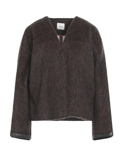 Shop Alysi Woman Coat Dark Brown Size 8 Virgin Wool, Alpaca Wool, Mohair Wool, Polyamide, Leather