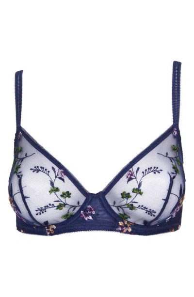 Shop Huit Insouciante Embroidered Underwire Bra In Marine