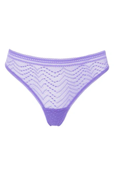 Shop Huit Eclatante Lace Thong In Purple